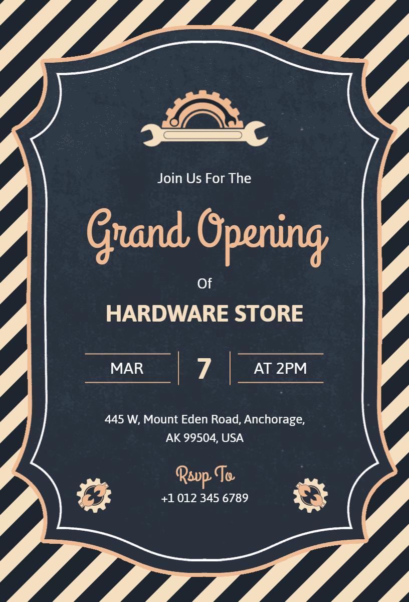 Vintage Mechanical Gear Grand Opening Hardware Store Invitation Template