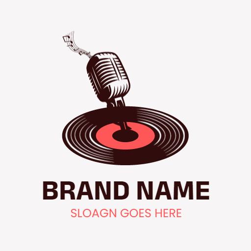 Vintage Microphone and Vinyl Records DJ Logo Template
