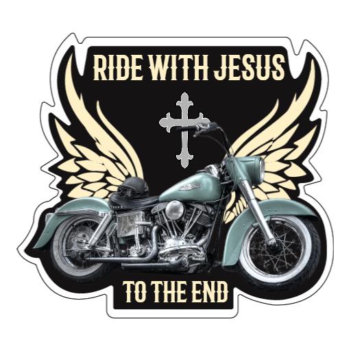 Vintage Motorcycle with Wings and Faithful Message Sticker Template