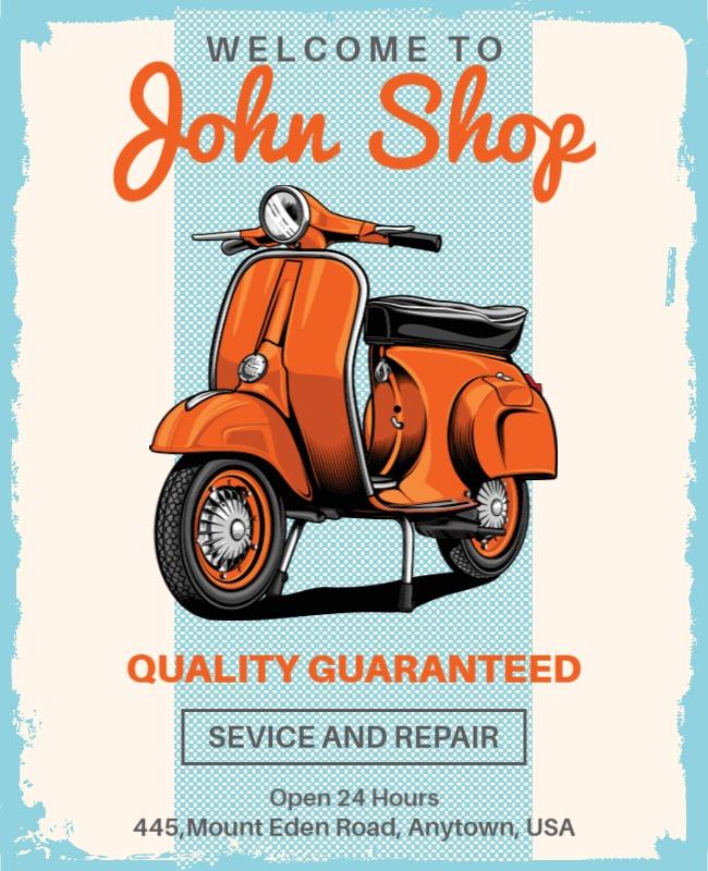 Vintage Orange Scooter Repair Shop Welcome Poster Template