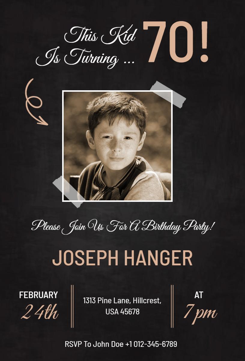 Vintage Photo 70th Birthday Celebration Invitation Template