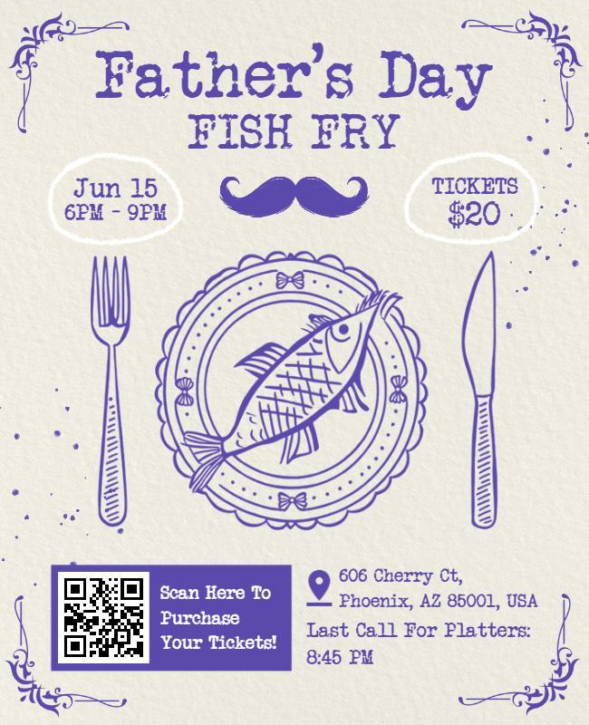 Vintage Purple Father's Day Fish Fry Event Flyer Template