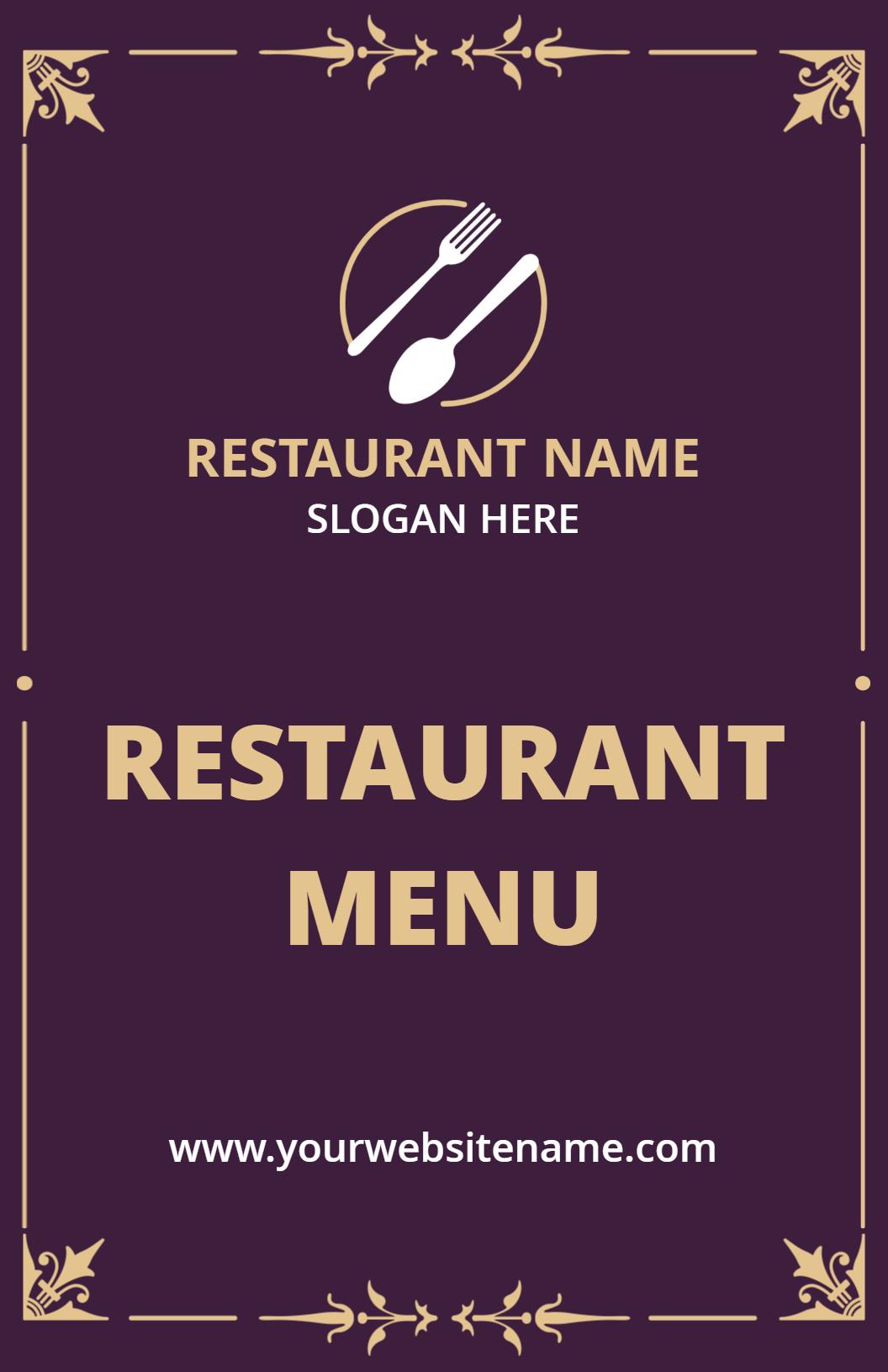Vintage Purple Ornate Border Restaurant Menu Template
