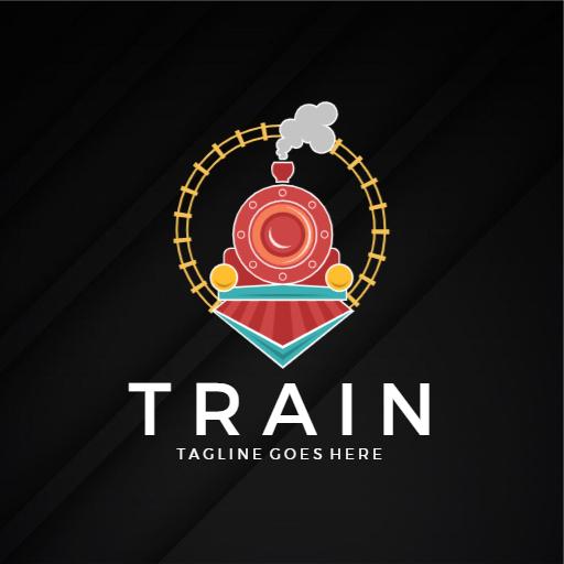 Vintage Red Steam Train on Black Background Logo Template