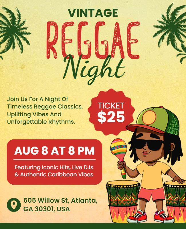 Vintage Reggae Night Music Event Flyer Template