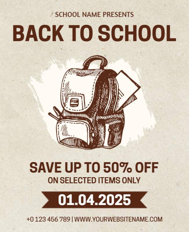 Vintage Sketch Style Back to School Sale Flyer Template
