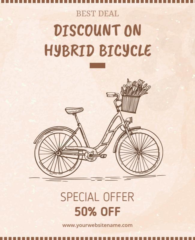 Vintage Sketch Style Hybrid Bicycle Discount Poster Template