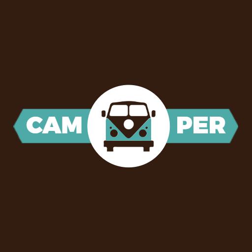 Vintage Style Camper Van Design in Retro Brown Logo Template