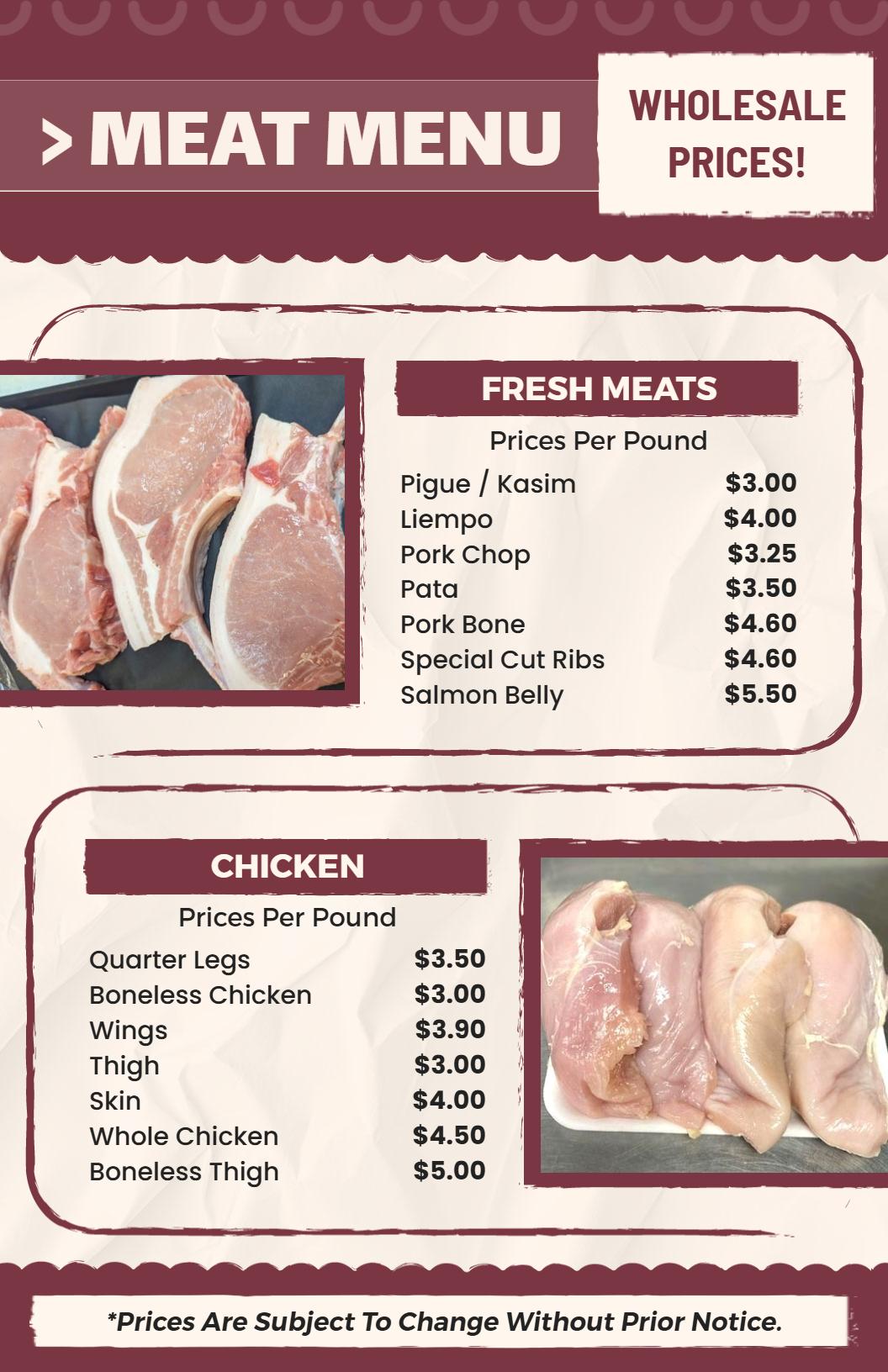 Vintage Style Chicken and Fresh Meat Pricing Menu Template