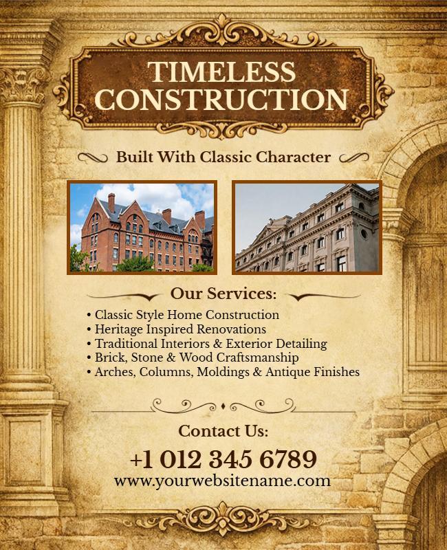 Vintage Style Construction Services Flyer Template