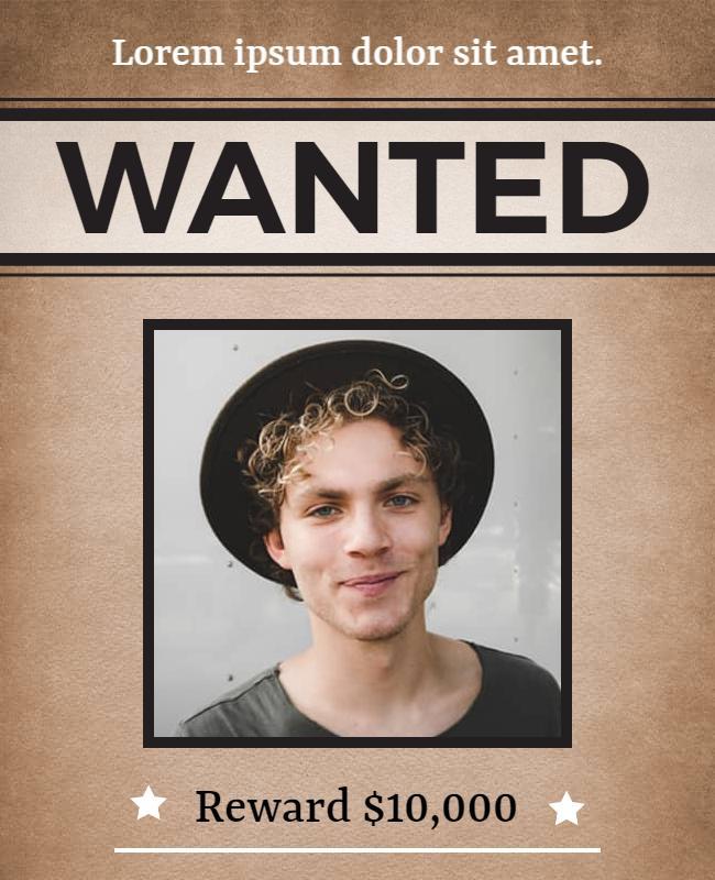 Vintage Style Wanted Criminal Reward Notice Poster Template