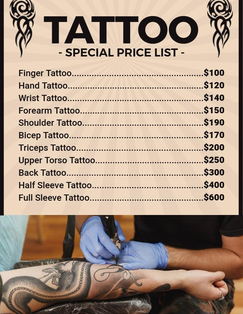 Vintage Tattoo Price List Template