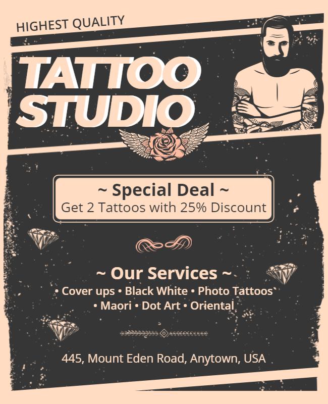 Vintage Tattoo Studio Promotion with Elegant Rose Poster Template