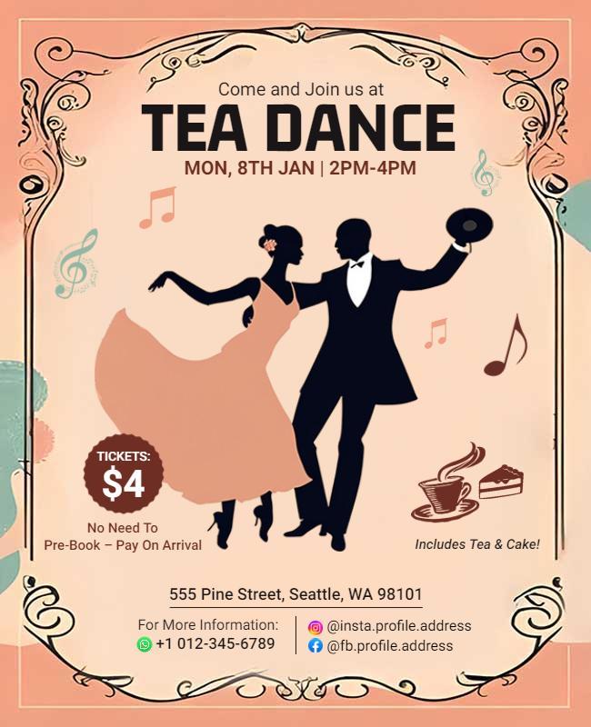 Vintage Tea Dance Event Flyer Template