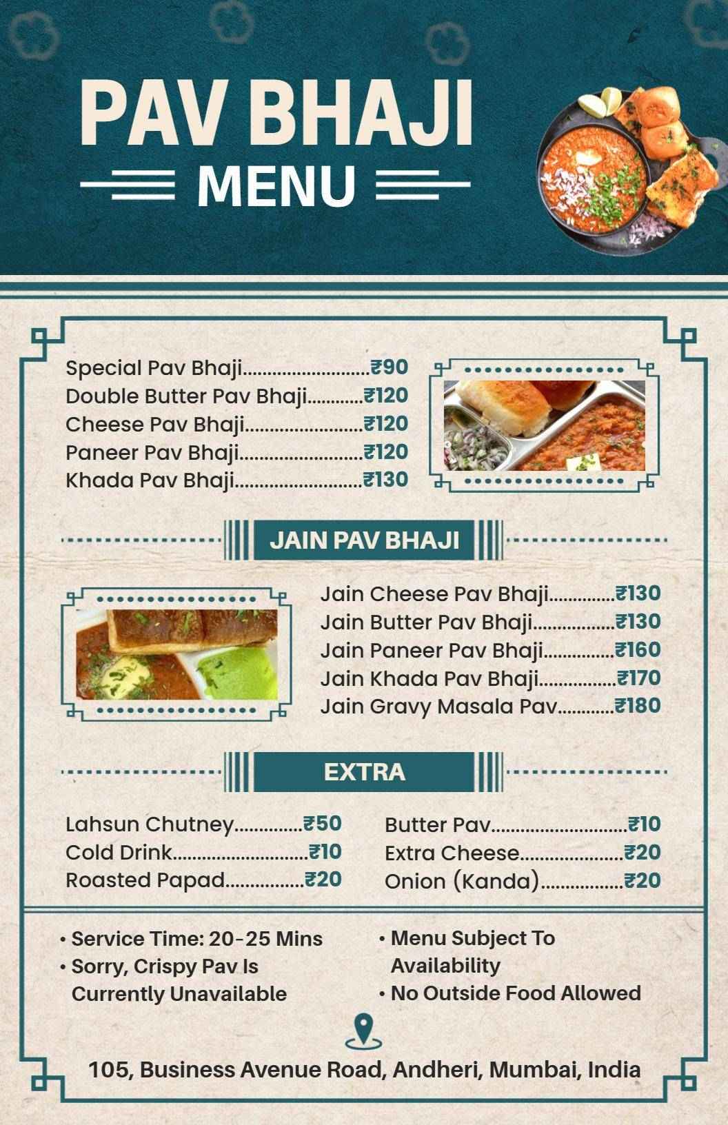 Vintage Theme Pav Bhaji Cuisine Dining Menu Template