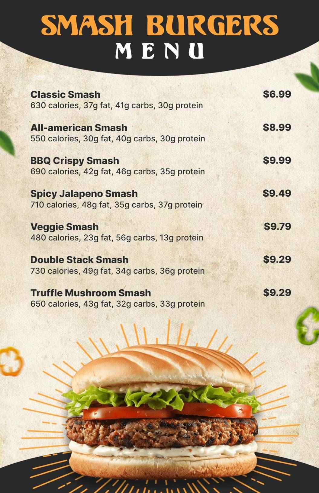 Vintage Themed Smash Burger Menu Template
