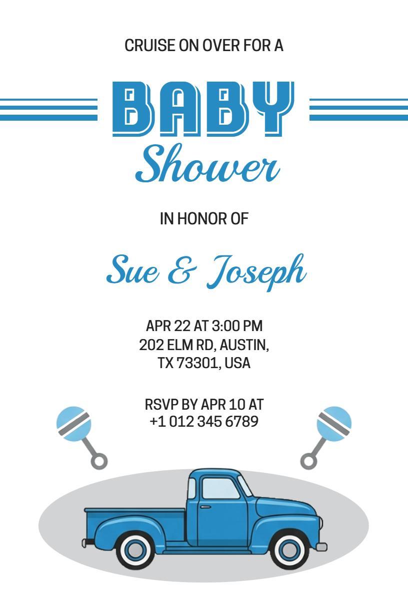 Vintage Truck Themed Baby Shower Celebration Invitation Template