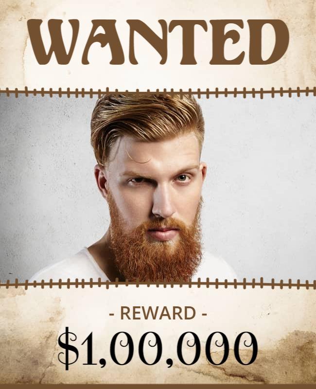 Vintage Western Wanted Reward Announcement Flyer Template