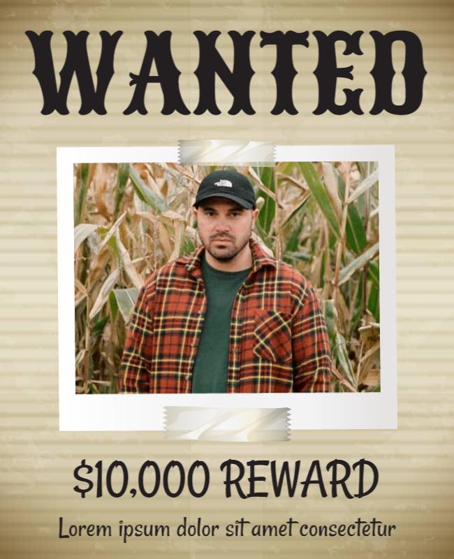 Vintage Wild West Wanted Poster with Reward Offer Template