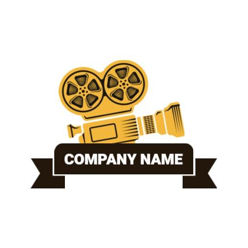Vintage Yellow Film Reel Design Highlighting Entertainment Logo Template