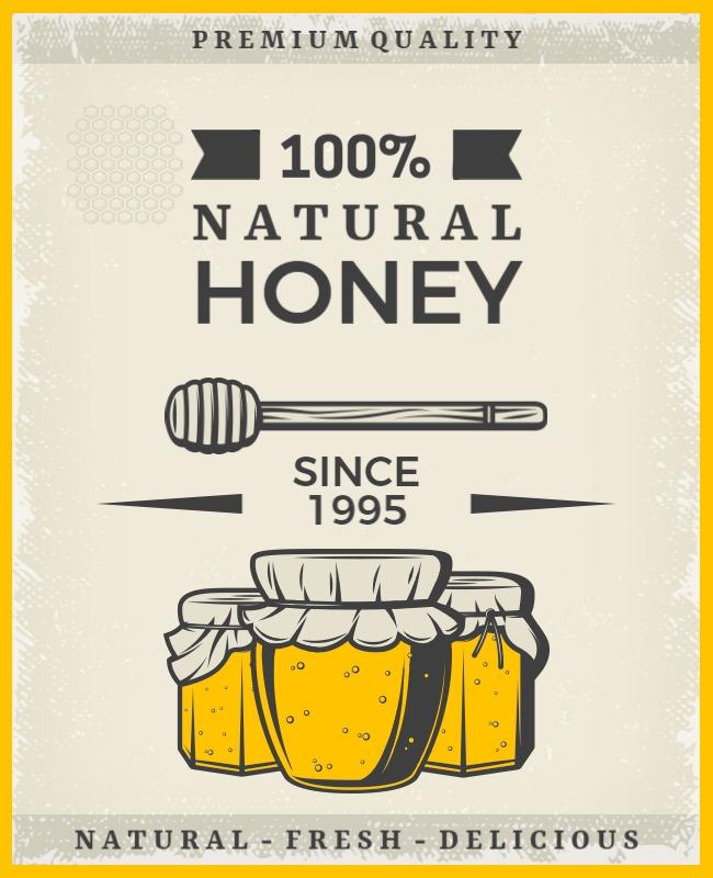 Vintage Yellow Natural Honey Product Label Poster Template