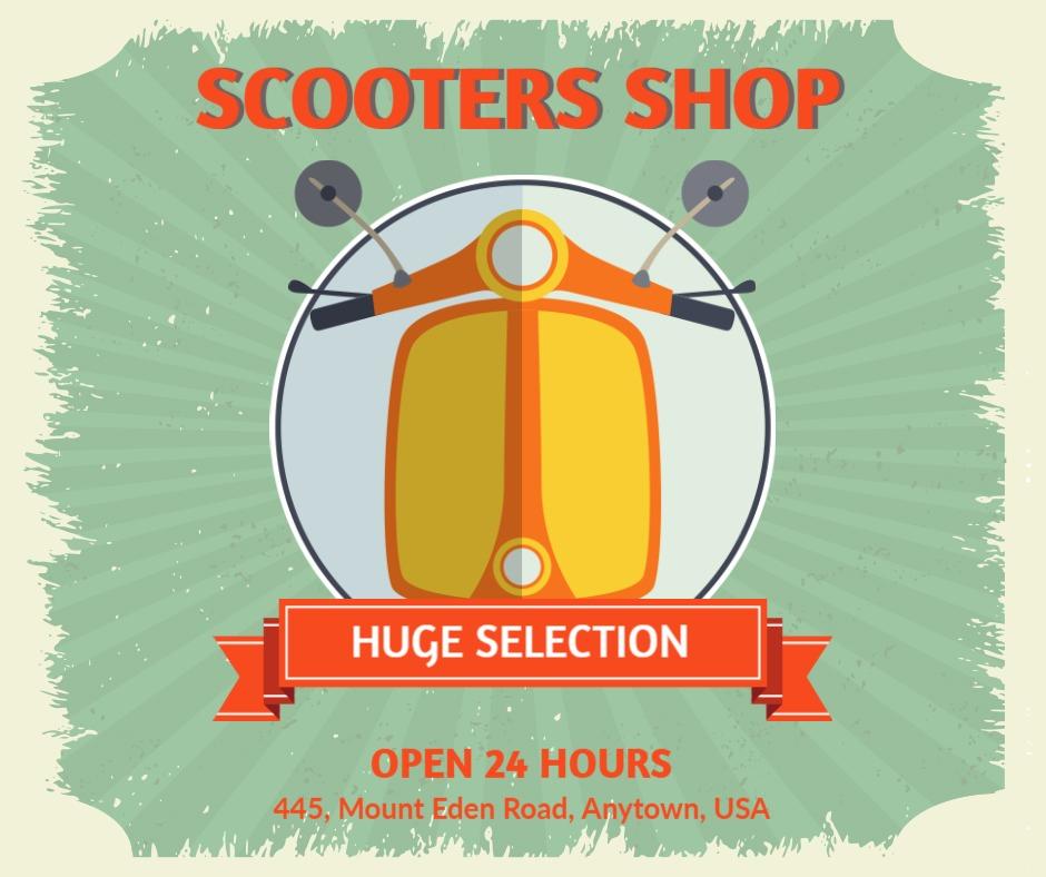 Vintage Yellow Scooter Shop with Huge Selection Ad Template
