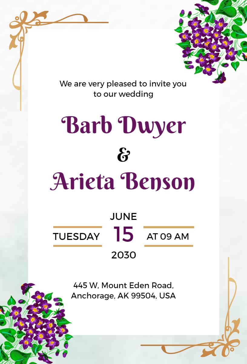 Violet Floral Elegance Wedding Celebration Invitation Template