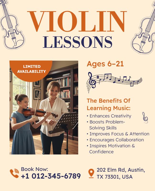 Violin Lessons Educational Flyer Template