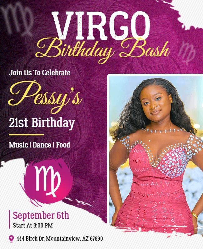 Virgo Birthday Bash Celebration Flyer Template