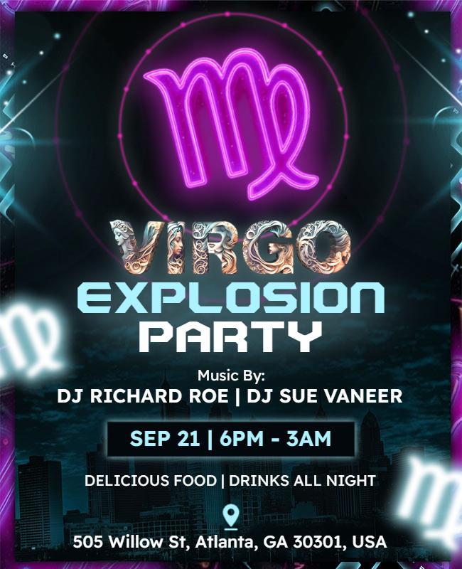 Virgo Explosion Party Celebration Flyer Template