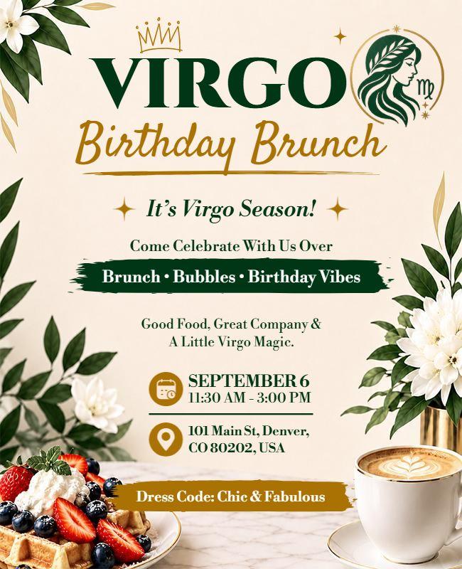 Virgo Season Birthday Brunch Celebration Flyer Template