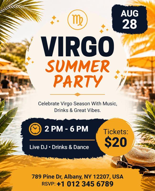 Virgo Season Summer Party Celebration Flyer Template