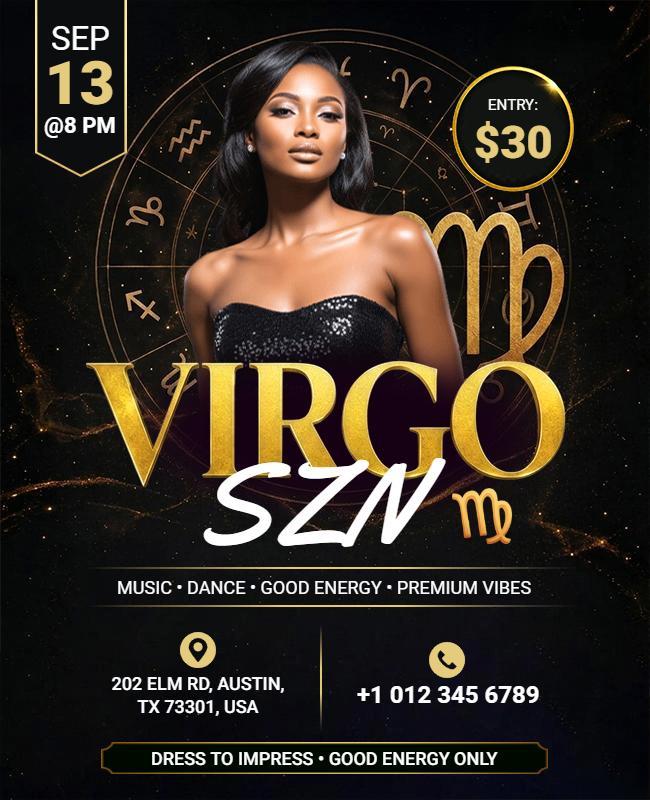 Virgo SZN Zodiac Party Flyer Template
