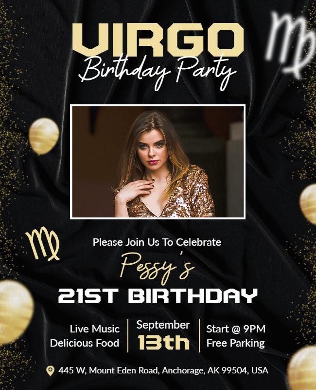 Virgo Themed 21st Birthday Party Flyer Template