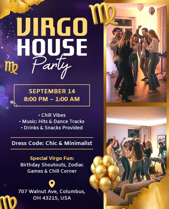 Virgo Themed House Party Event Flyer Template