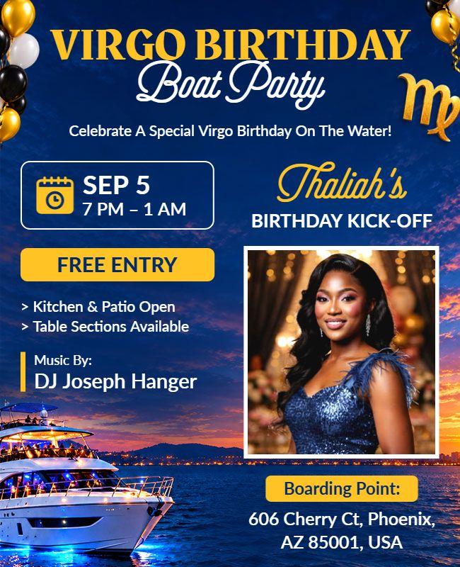 Virgo Zodiac Birthday Boat Party Flyer Template