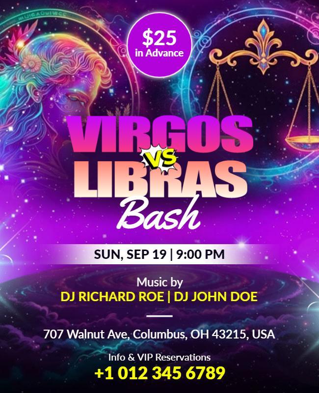 Virgos Vs Libras Zodiac Bash Flyer Template