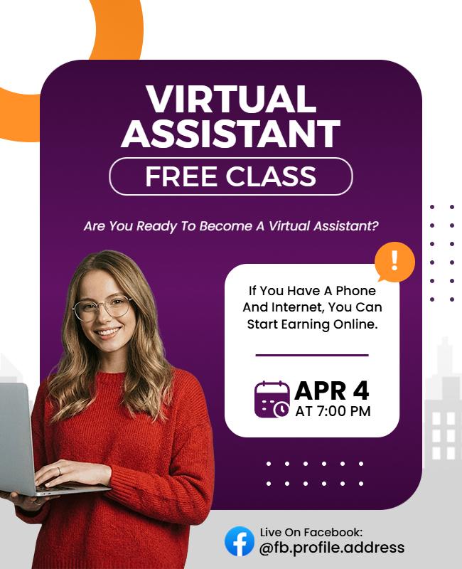 Virtual Assistant Training Free Class Flyer Template