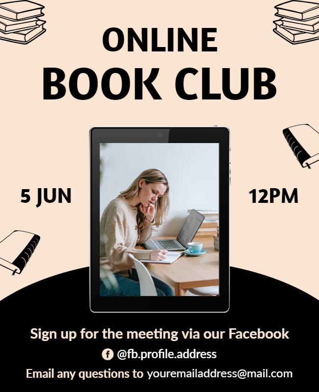 Virtual Book Club Meeting Invitation Flyer Template