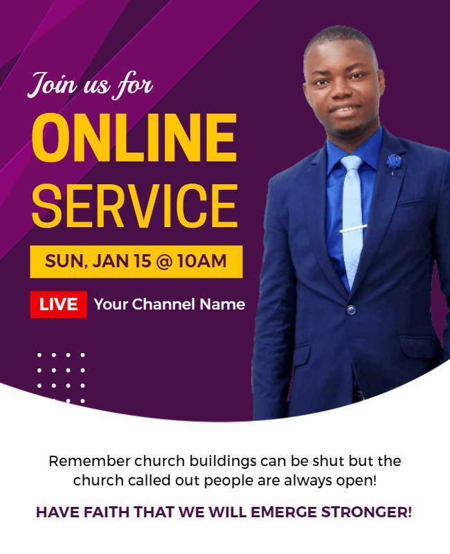 Virtual Church Service Invitation Flyer Template