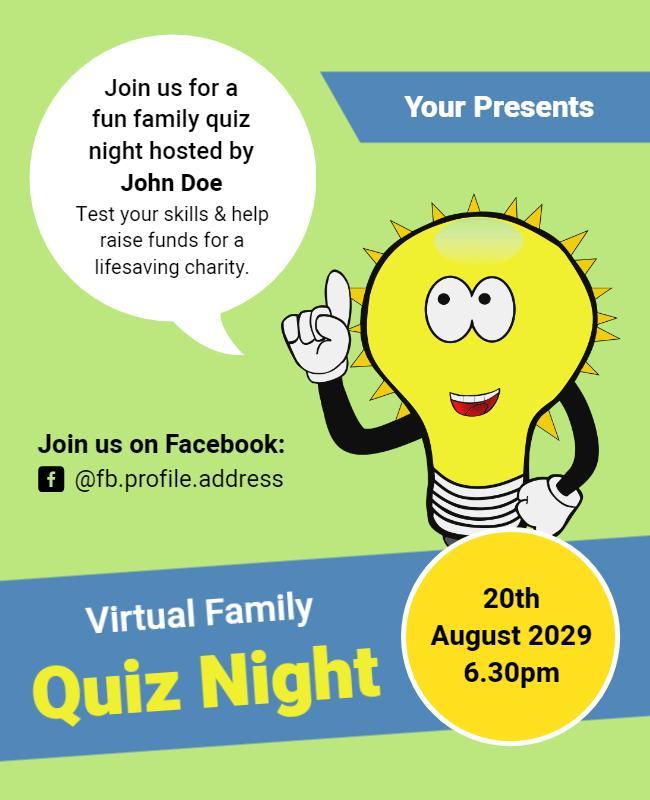 Virtual Family Quiz Night Fundraiser Flyer Template