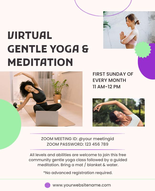 Virtual Gentle Yoga and Meditation Event Flyer Template