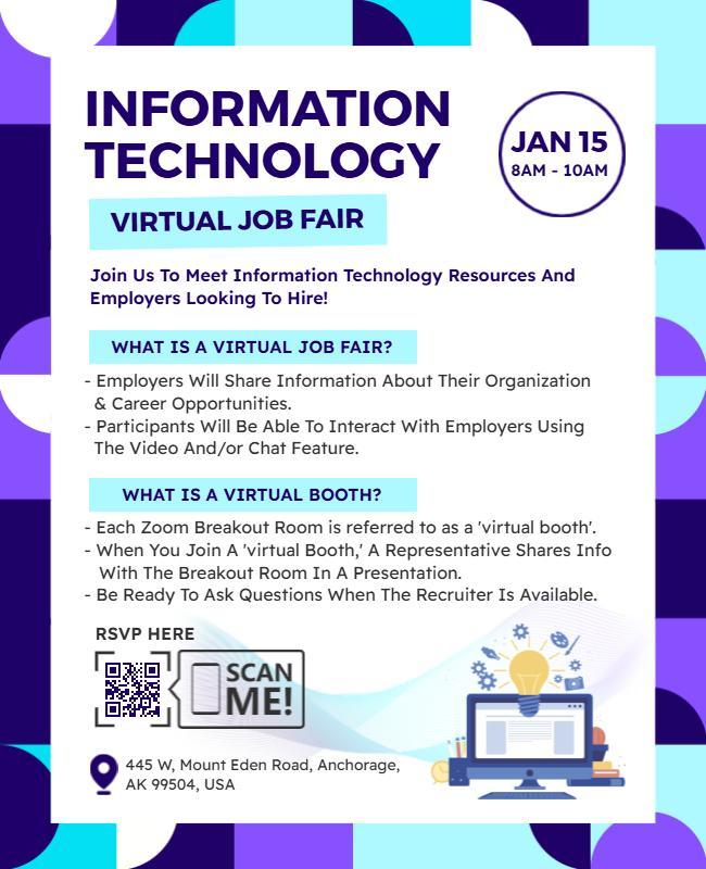 Virtual Information Technology Job Fair Flyer Template