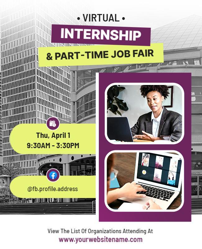 Virtual Internship and Part Time Job Fair Flyer Template