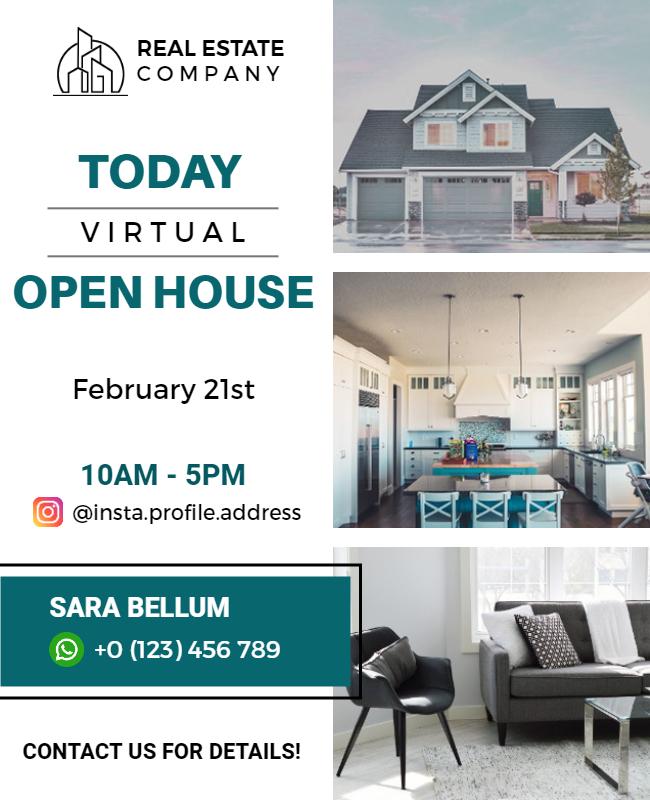 Modern Blue Virtual Real Estate Open House Flyer Template