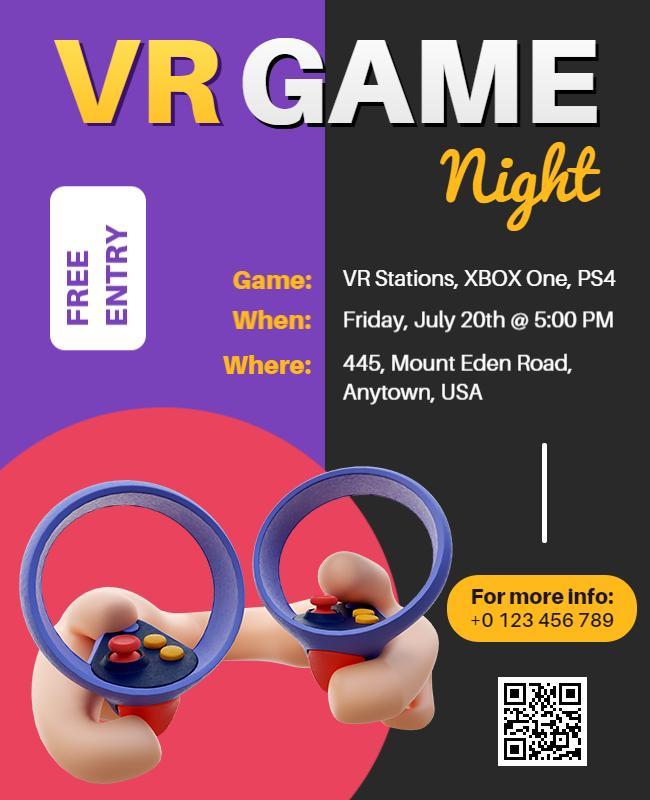 Vibrant Purple and Pink VR Game Night Flyer Template