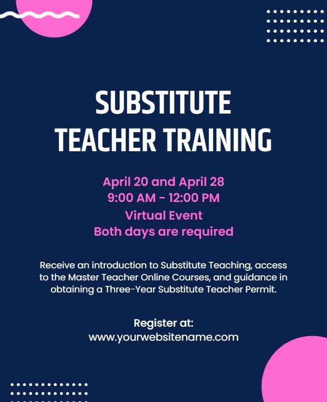 Virtual Substitute Teacher Training Event Flyer Template