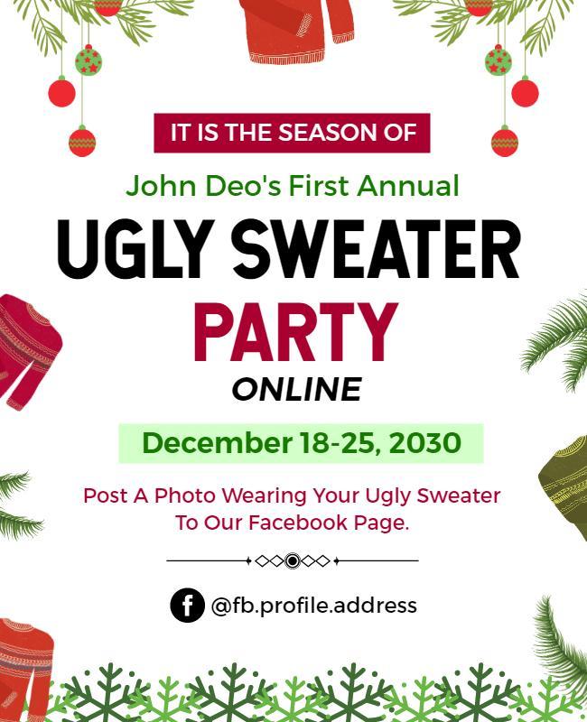 Virtual Ugly Sweater Party Celebration Flyer Template