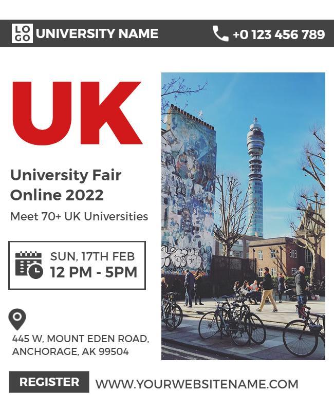 Virtual Uk University Fair Information Flyer Template