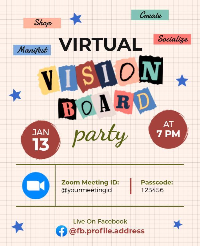 Virtual Vision Board Party Flyer Template